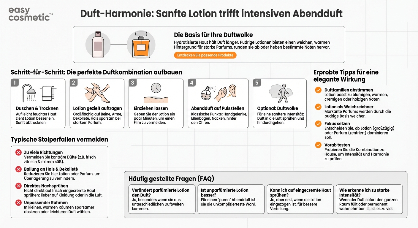 Wie kombiniere ich beruhigende, pudrige Bodylotions mit intensiven Abenddüften?