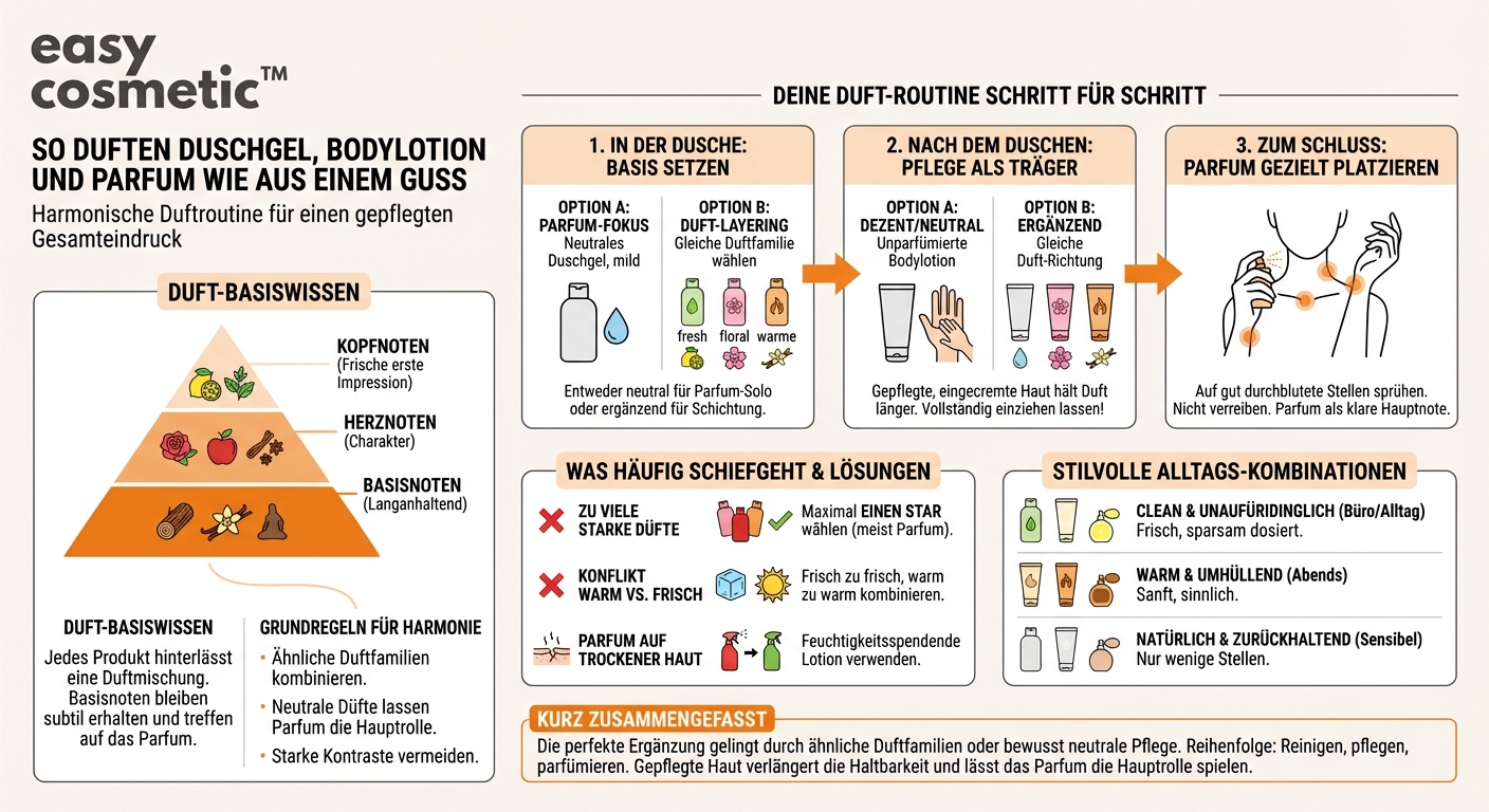 Wie kombiniere ich Duschgel, Bodylotion und Parfum, damit sie zueinander passen?