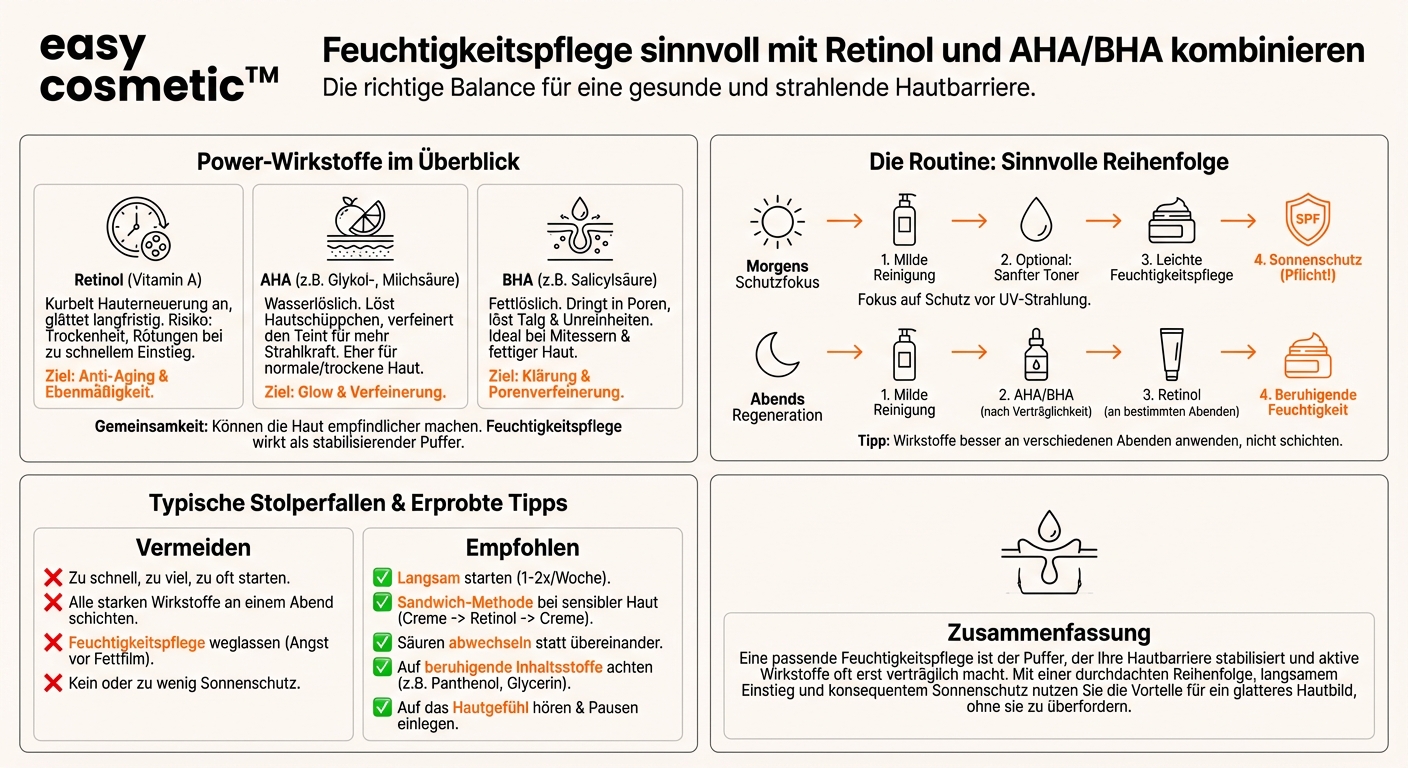 Wie kombiniere ich Feuchtigkeitspflege mit Produkten wie Retinol oder AHA/BHA-Säuren?