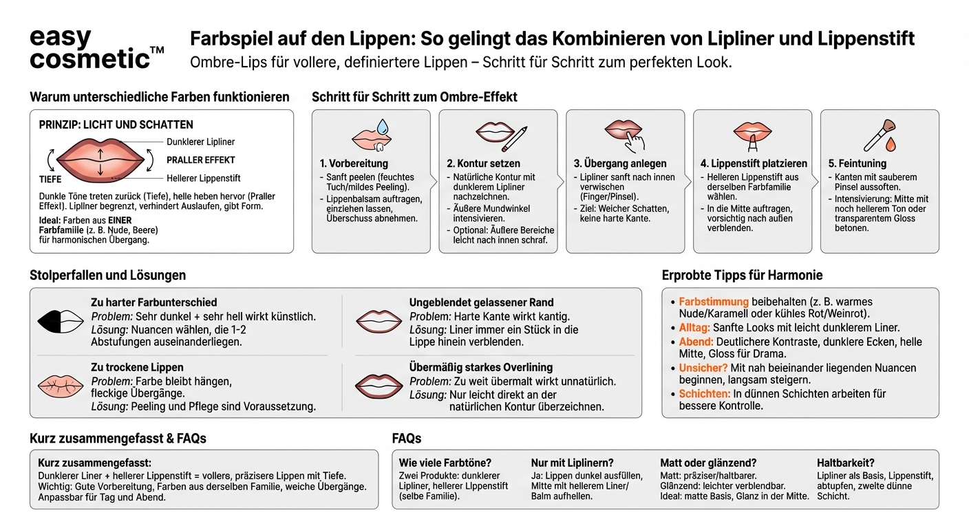 Wie kombiniere ich Lipliner und Lippenstift in unterschiedlichen Farben (z. B. für Ombre-Lips)?