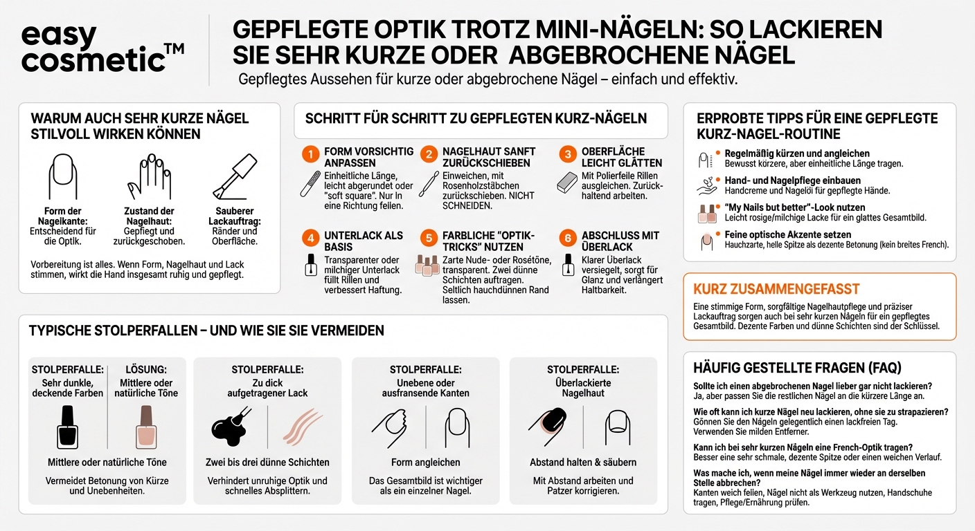 Wie lackiere ich sehr kurze oder abgebrochene Nägel, damit sie trotzdem gepflegt aussehen?