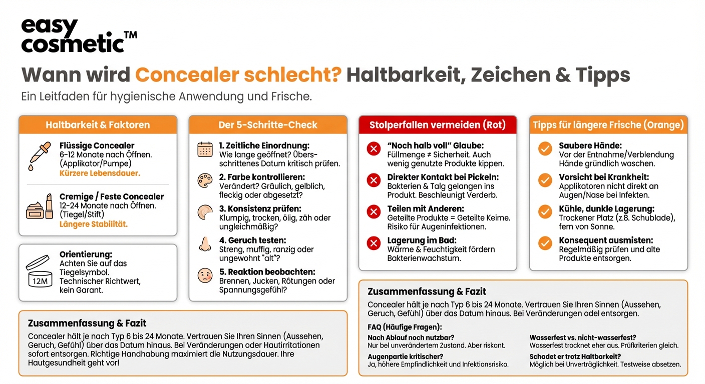 Wie lange ist ein Concealer haltbar und woran erkenne ich, dass ich ihn besser entsorgen sollte?