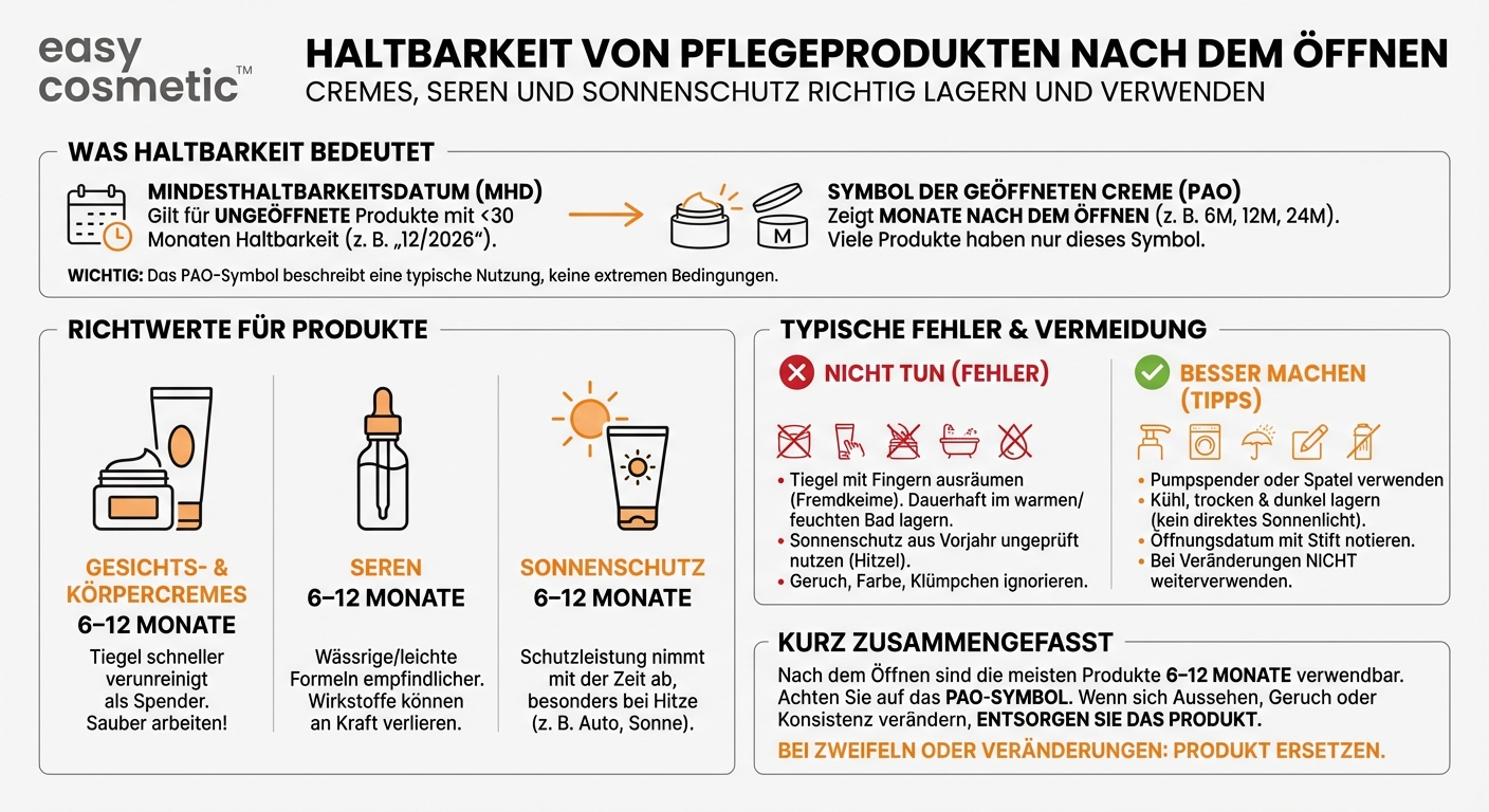 Wie lange kann ich Cremes, Seren und Sonnenschutz verwenden, nachdem sie geöffnet wurden?