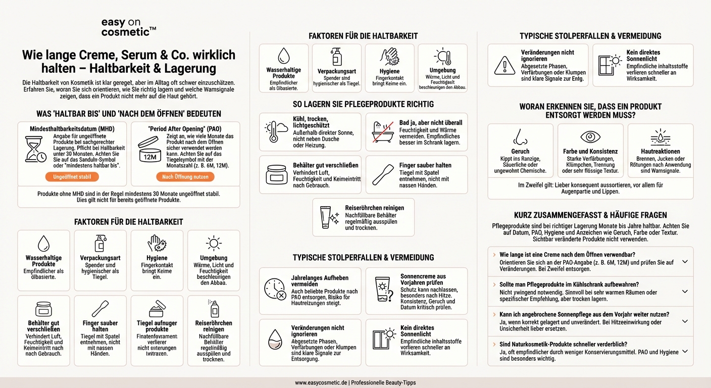 Wie lange sind Pflegeprodukte haltbar und wie bewahre ich sie richtig auf?