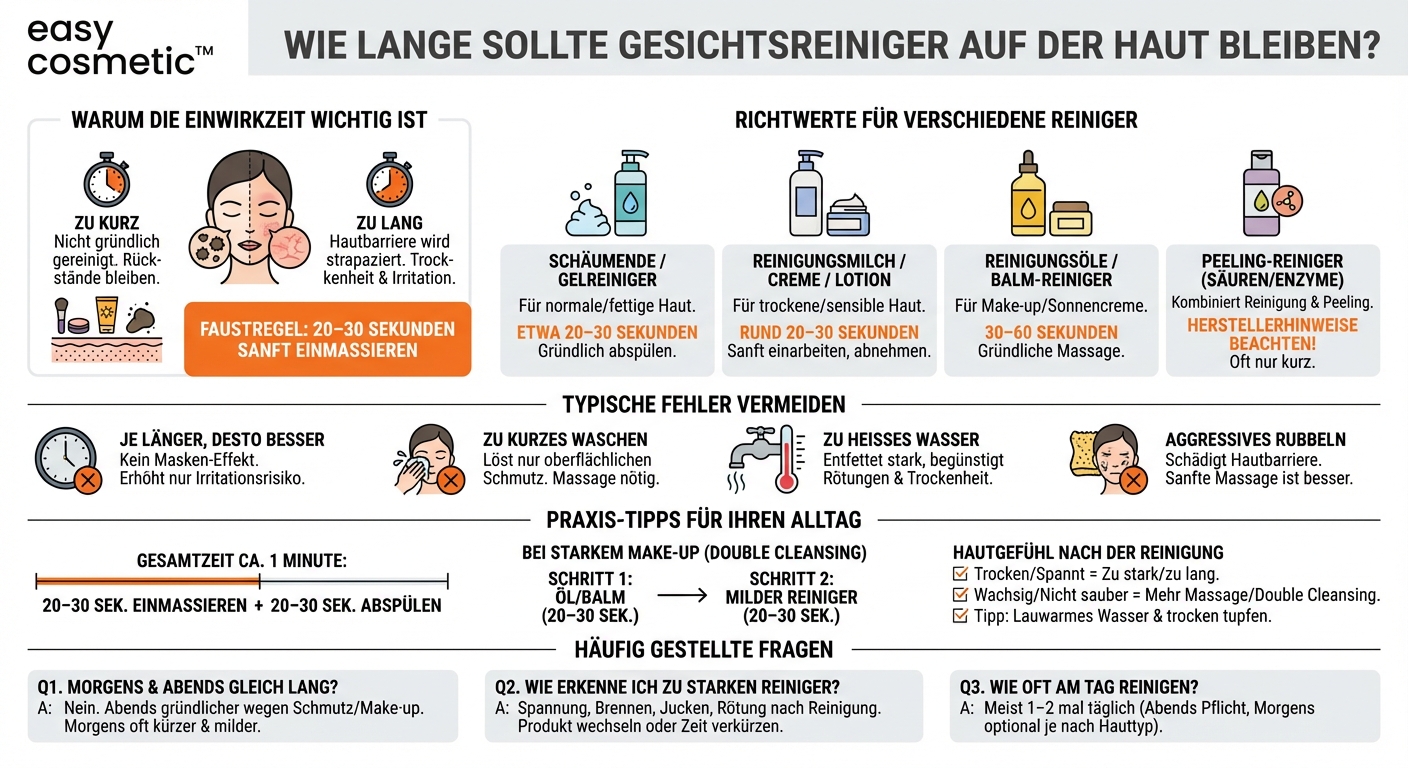 Wie lange sollte ein Gesichtsreiniger auf der Haut einwirken, bevor ich ihn abwasche?