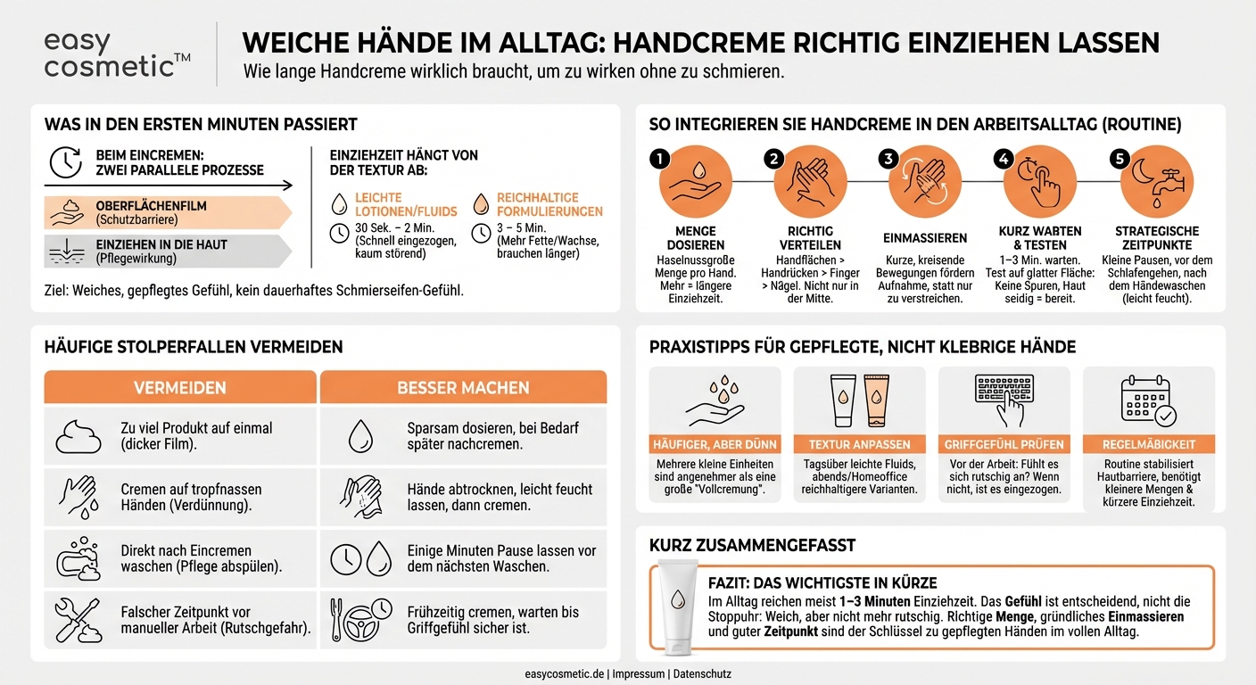 Wie lange sollte eine Handcreme einziehen und kann man direkt danach wieder arbeiten?