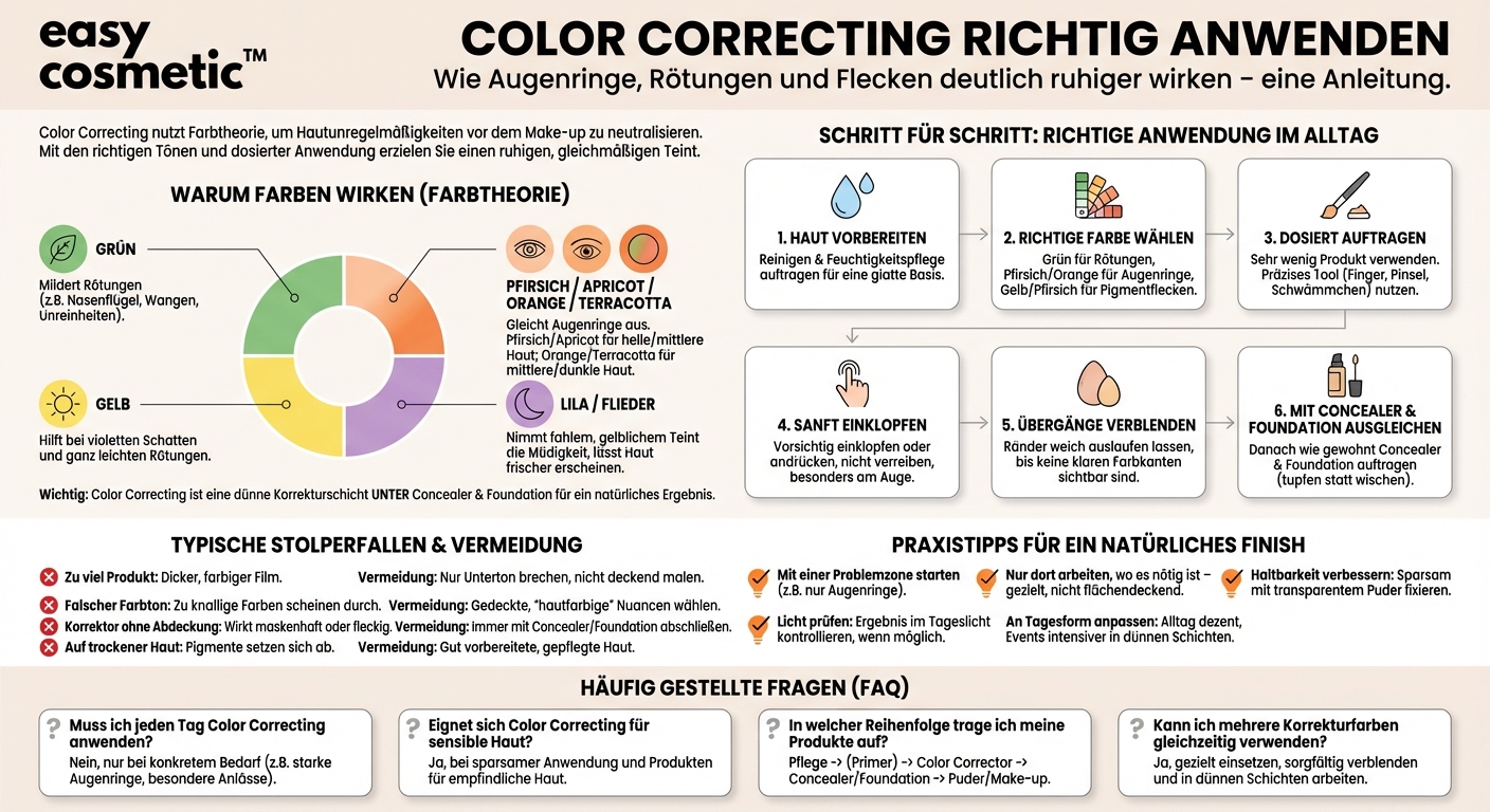 Wie nutze ich Color Correcting richtig, um Augenringe, Rötungen oder Pigmentflecken zu neutralisieren?