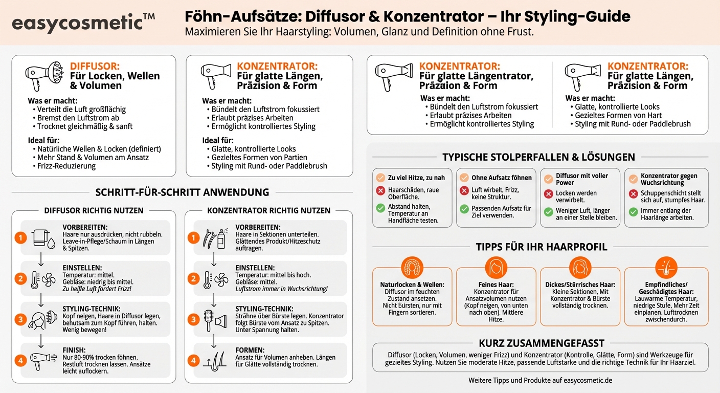 Wie nutze ich Föhn-Aufsätze wie Diffusor oder Konzentrator richtig für mein Styling?