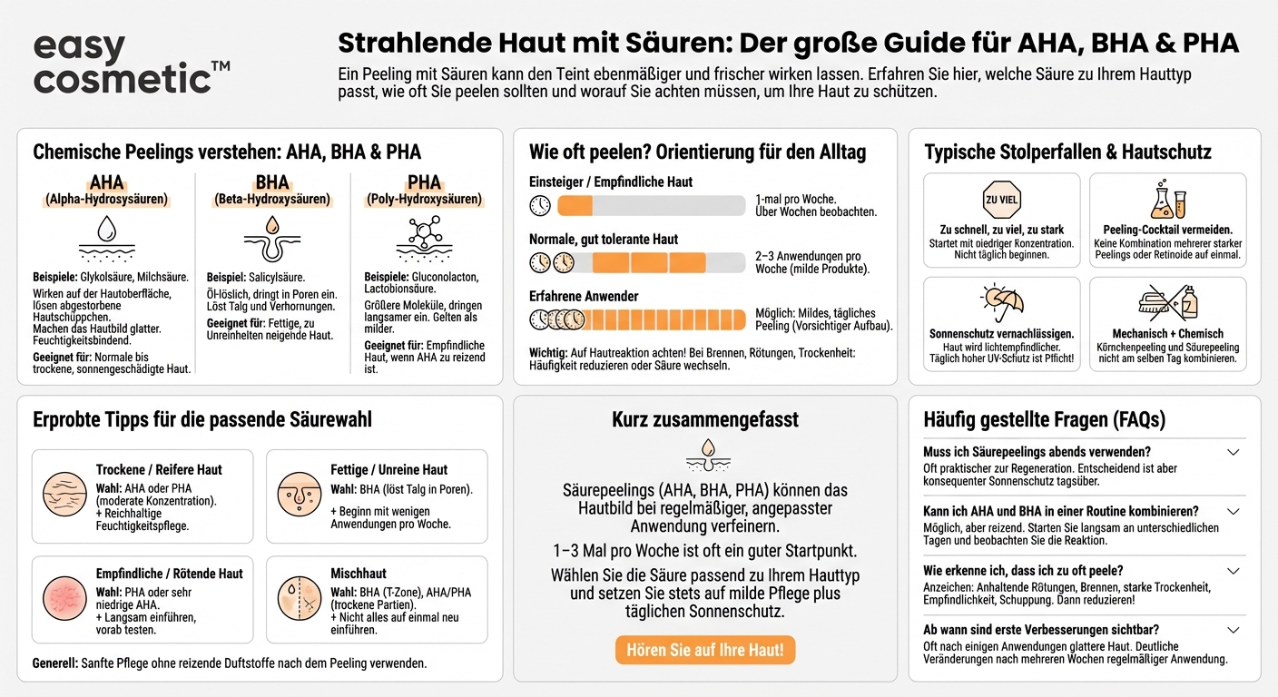 Wie oft darf ich peelen und welche Säuren (AHA/BHA/PHA) sind für meine Haut geeignet?