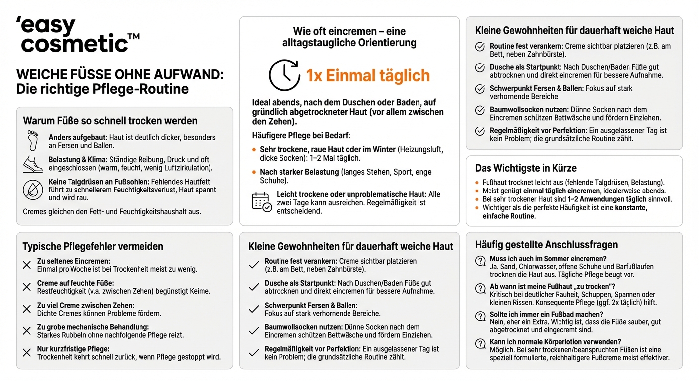 Wie oft sollte ich meine Füße eincremen, damit die Haut weich bleibt?