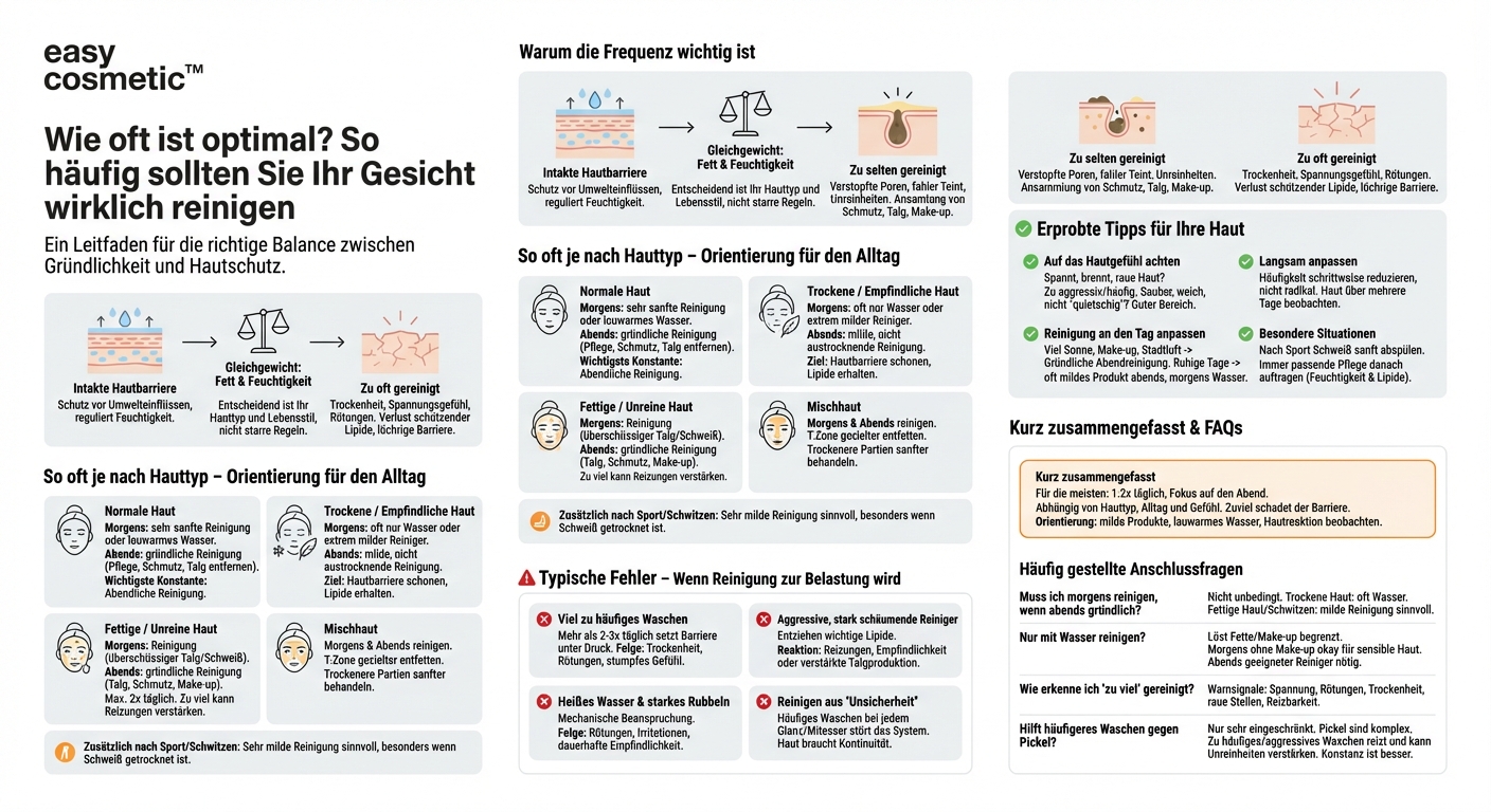 Wie oft sollte man sein Gesicht je nach Hauttyp reinigen, und kann zu häufiges Waschen die Haut schädigen?