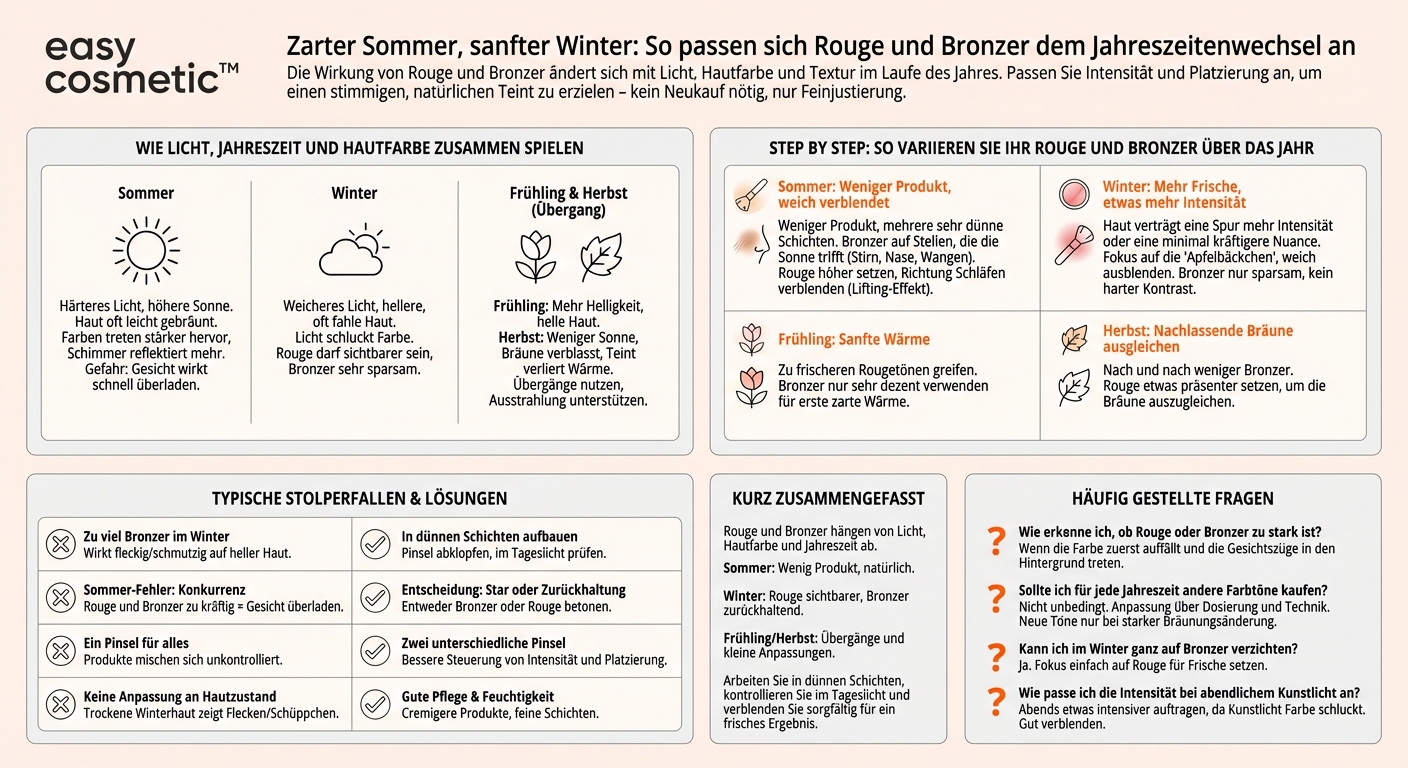 Wie passe ich die Intensität von Rouge und Bronzer an unterschiedliche Jahreszeiten an?