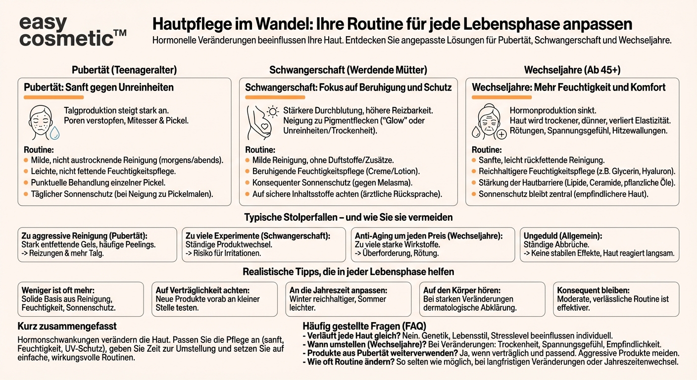 Wie passe ich meine Hautpflegeroutine an verschiedene Lebensphasen an (Pubertät, Schwangerschaft, Wechseljahre)?