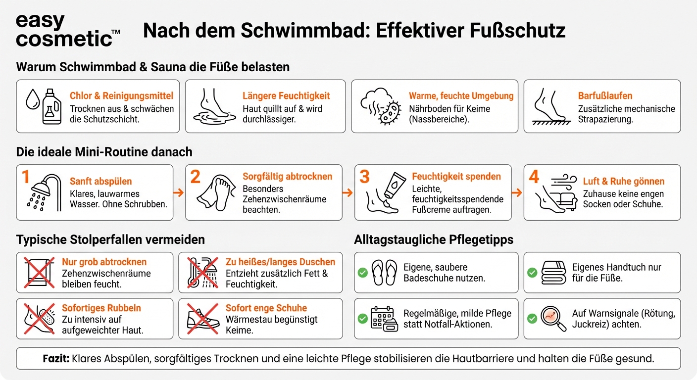 Wie pflege ich meine Füße nach einem Besuch im Schwimmbad oder in der Sauna, um die Haut zu schützen?