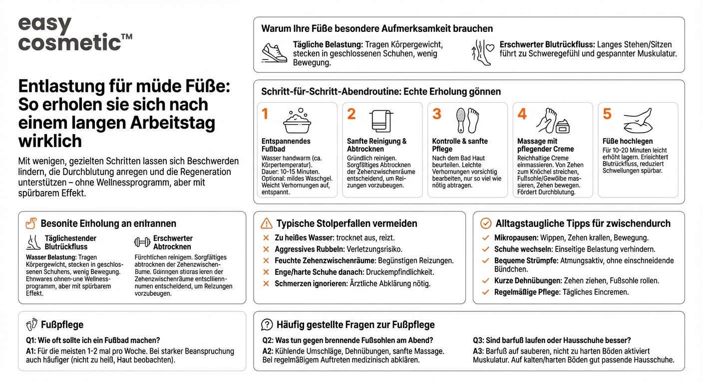 Wie pflege ich meine Füße nach einem langen Arbeitstag, damit sie sich erholen?