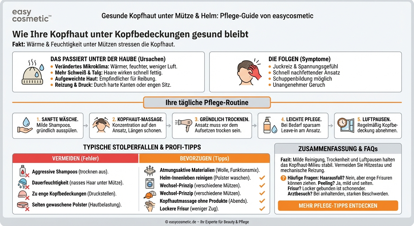 Wie pflege ich meine Kopfhaut optimal, wenn ich häufig Mützen, Helme oder Kopfbedeckungen trage?