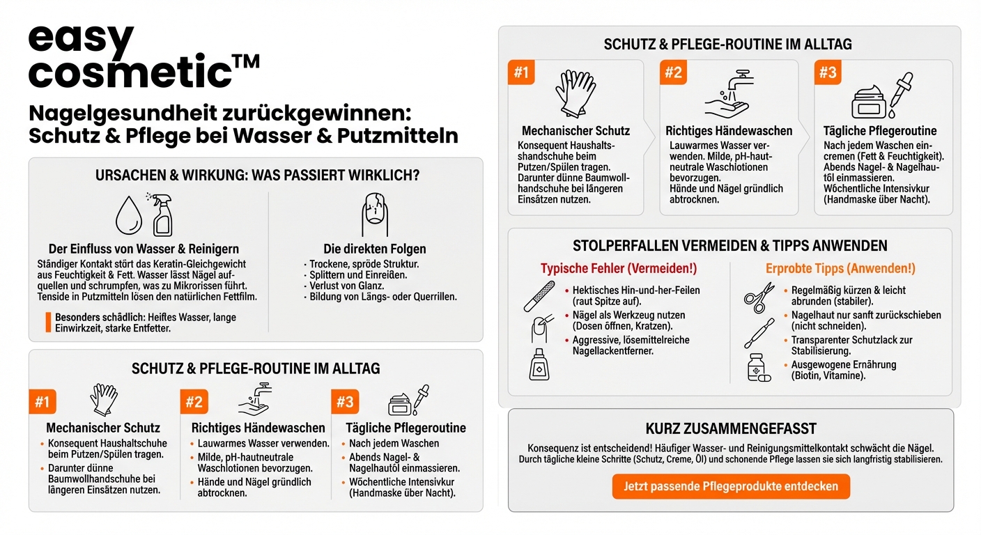 Wie pflege ich meine Nägel nach häufigem Kontakt mit Wasser und Reinigungsmitteln?