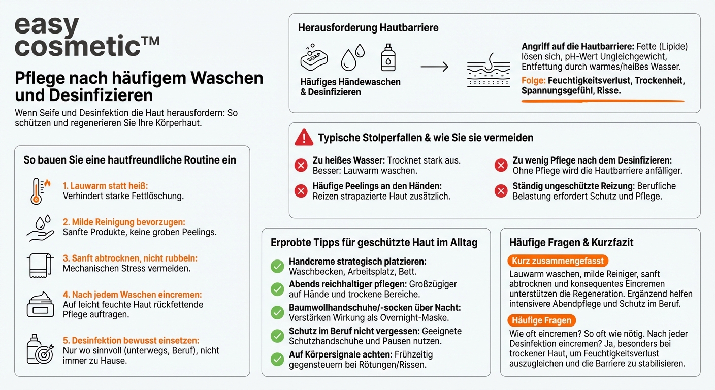 Wie pflegt man die Körperhaut nach häufigem Händewaschen und Desinfizieren optimal?