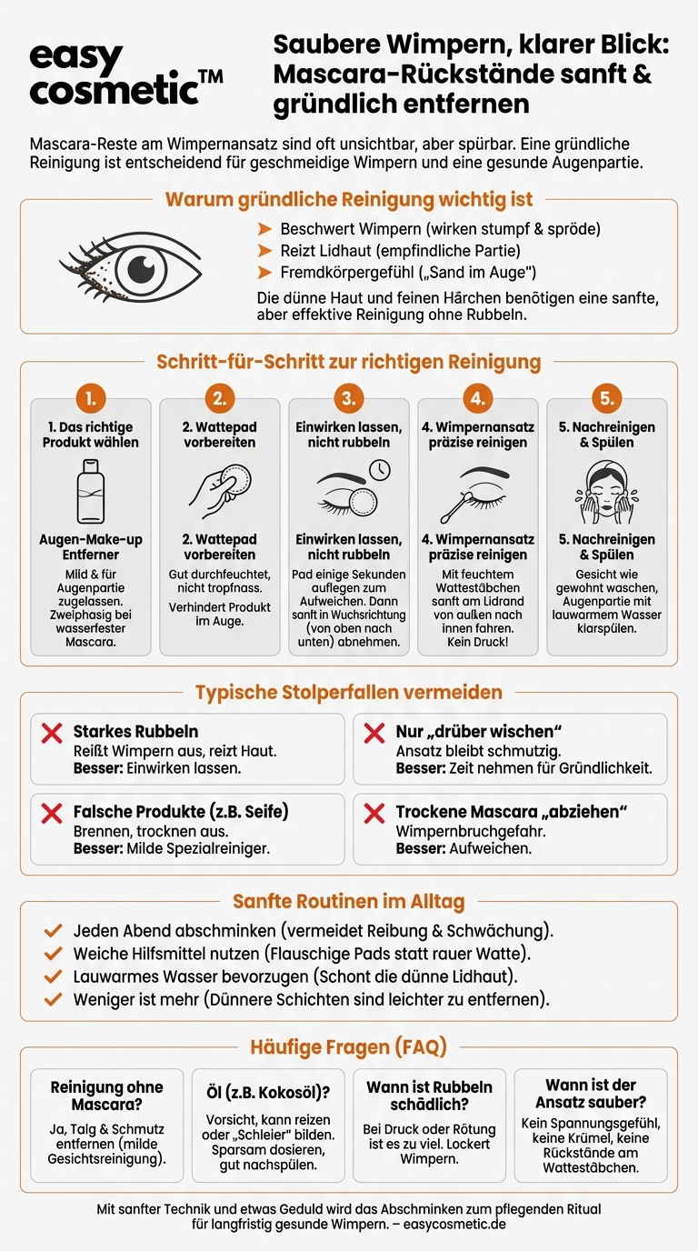 Wie reinige ich meine Wimpern und den Wimpernansatz gründlich von Mascara-Rückständen?