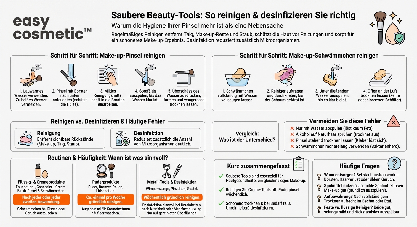 Wie reinige und desinfiziere ich Make-up-Pinsel und -Tools richtig und wie oft sollte ich das tun?
