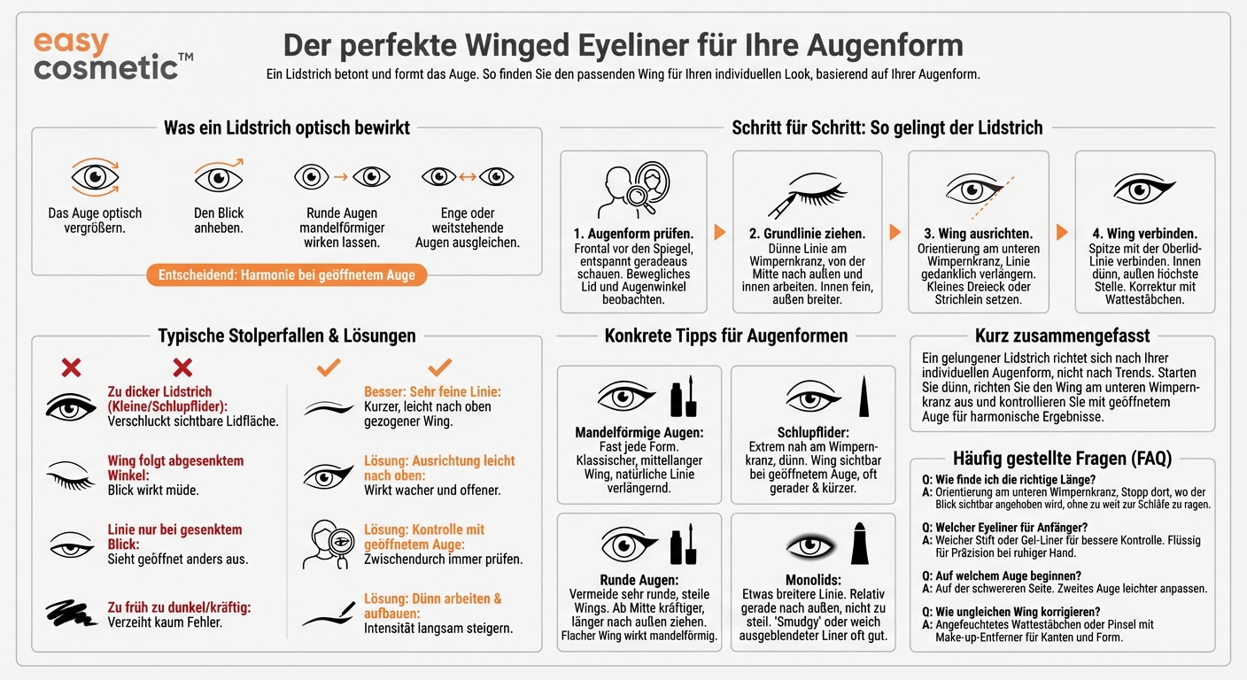 Wie schminke ich einen Lidstrich oder Winged Eyeliner, der zu meiner Augenform passt?