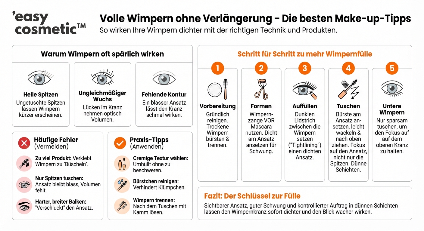 Wie schminke ich meine Augen, damit Wimpern dichter und voller wirken, auch ohne künstliche Wimpern?
