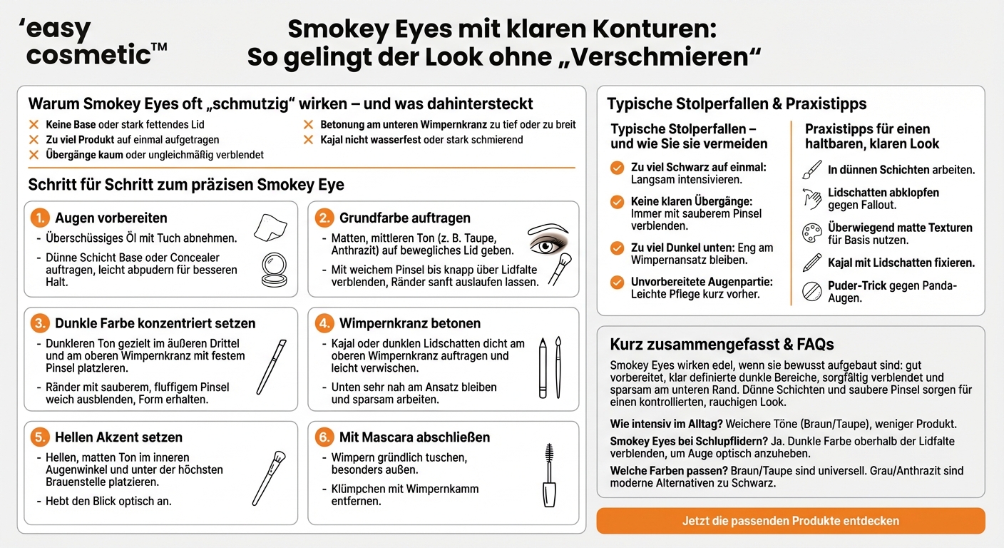 Wie schminke ich Smokey Eyes Schritt für Schritt, damit sie nicht „verschmiert“ aussehen?