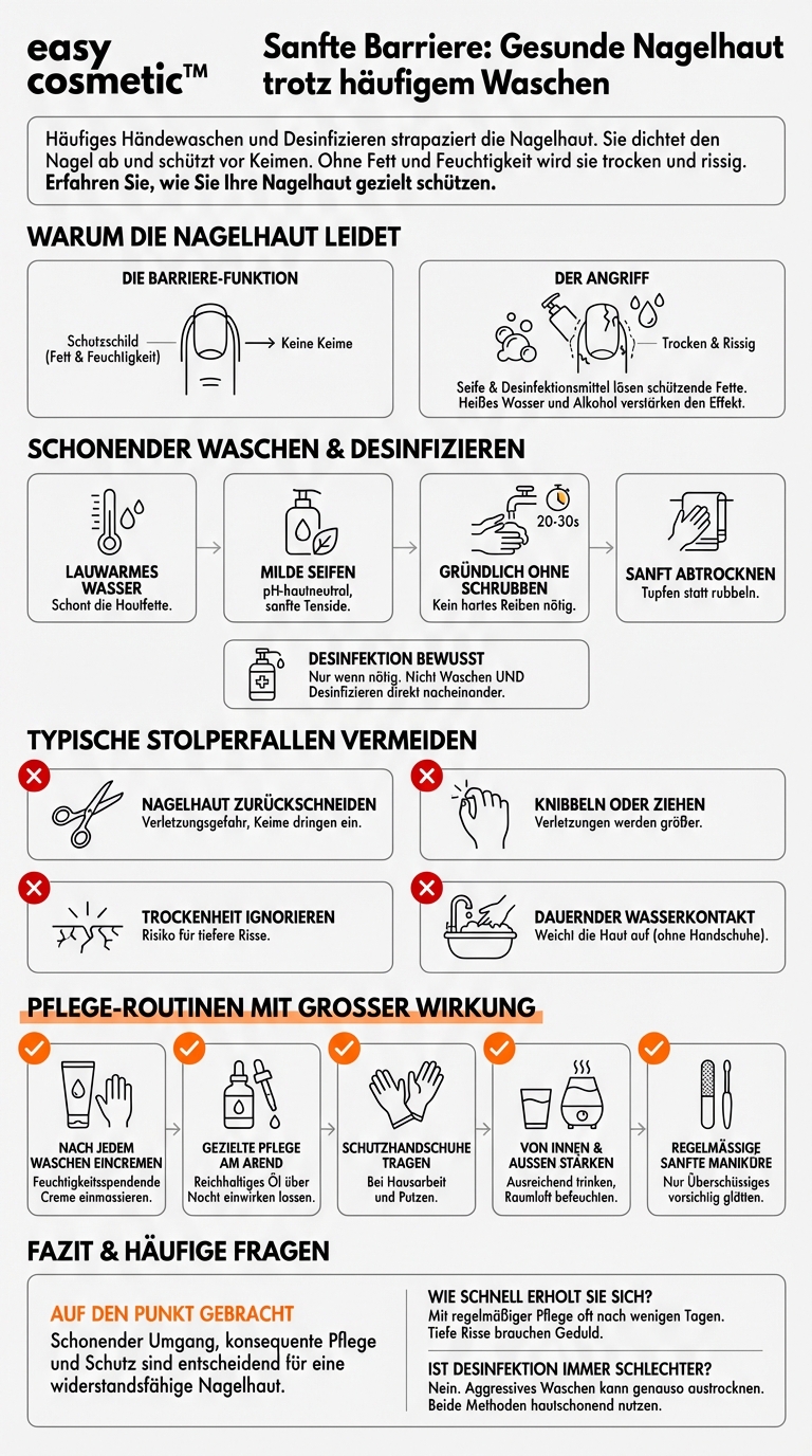 Wie schütze ich meine Nagelhaut vor dem Austrocknen durch häufiges Händewaschen oder Desinfizieren?