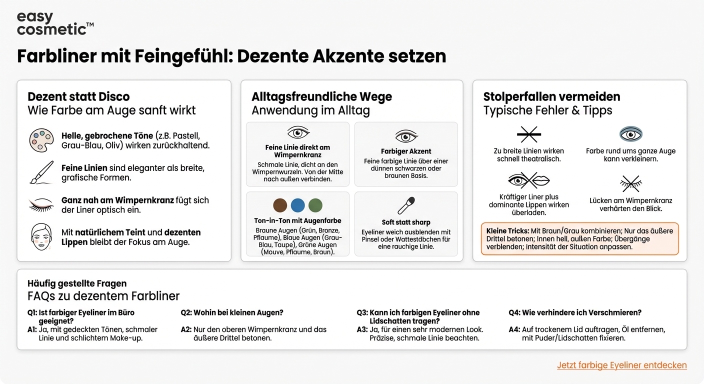 Wie setze ich Akzente mit farbigem Eyeliner, ohne dass es zu auffällig wirkt?