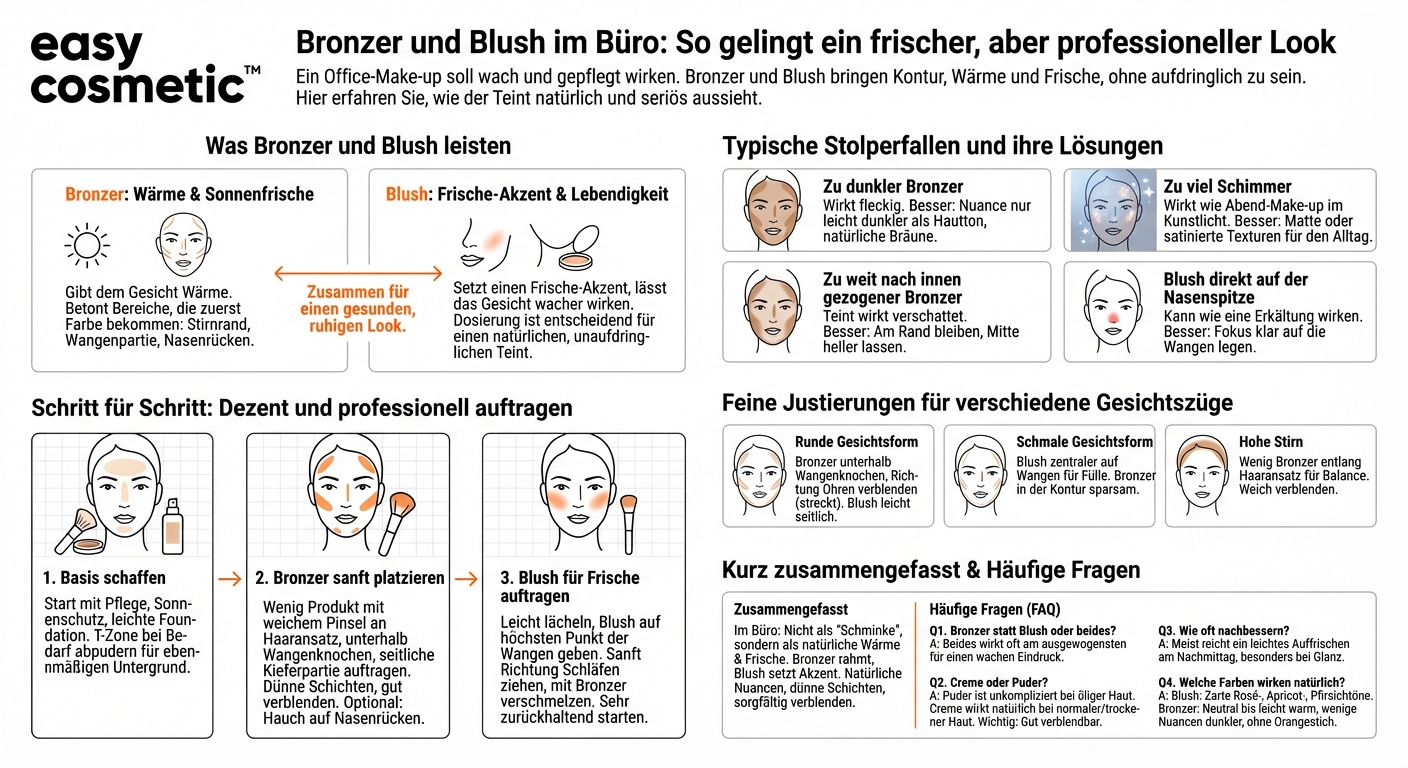 Wie setze ich Bronzer und Blush für ein dezentes Office-Make-up ein?