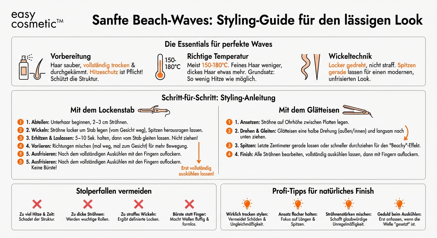 Wie setze ich Lockenstab oder Glätteisen ein, um sanfte Beach-Waves zu stylen?