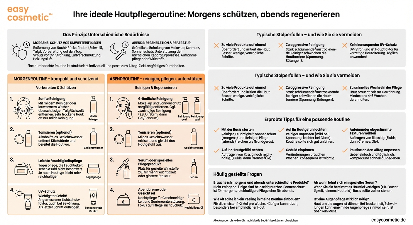 Wie sieht eine sinnvolle Hautpflegeroutine morgens und abends aus?