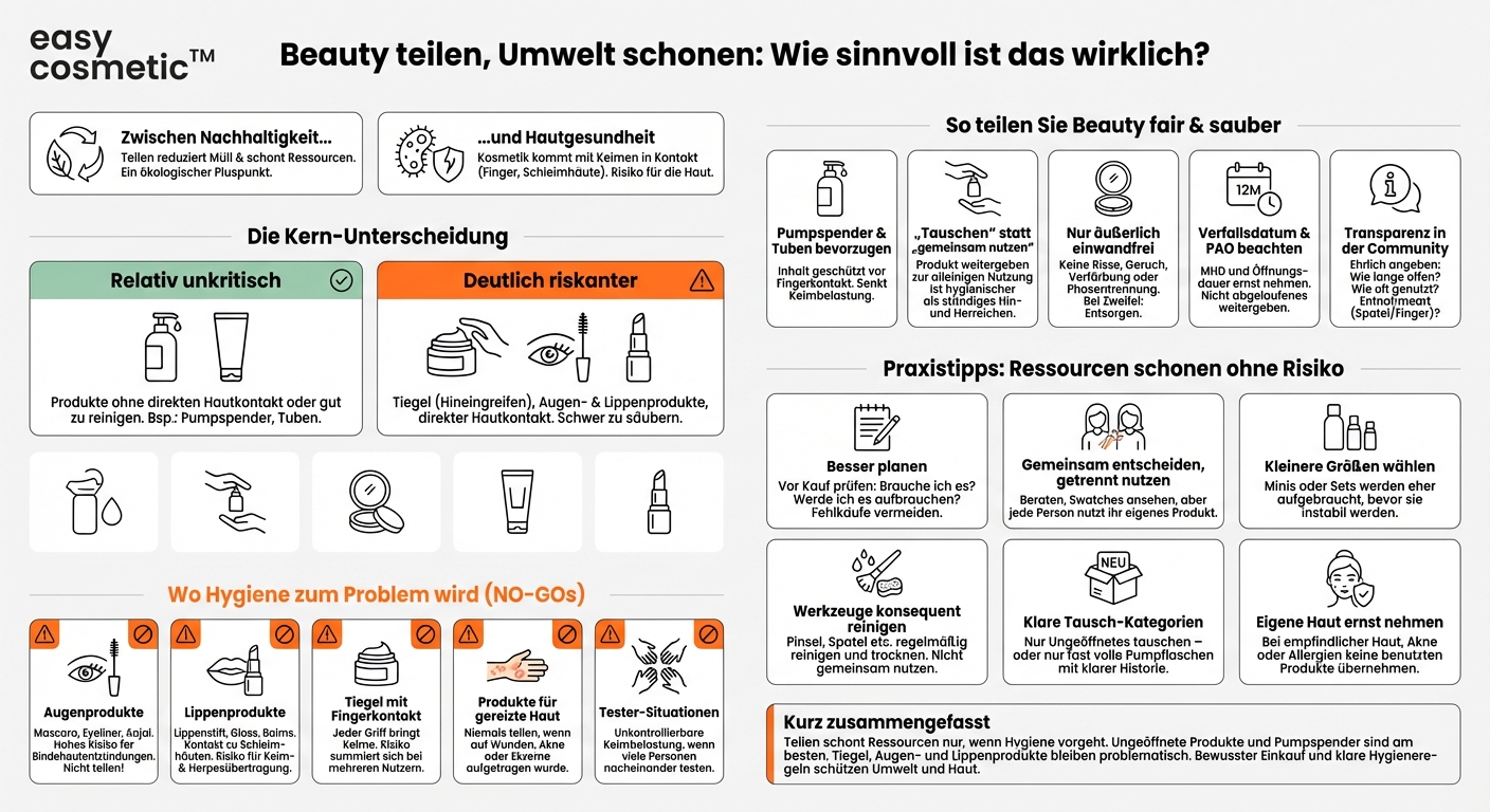 Wie sinnvoll ist es, Hautpflegeprodukte zu teilen oder in der Community zu tauschen, um Ressourcen zu schonen, und welche hygienischen Aspekte muss ich beachten?