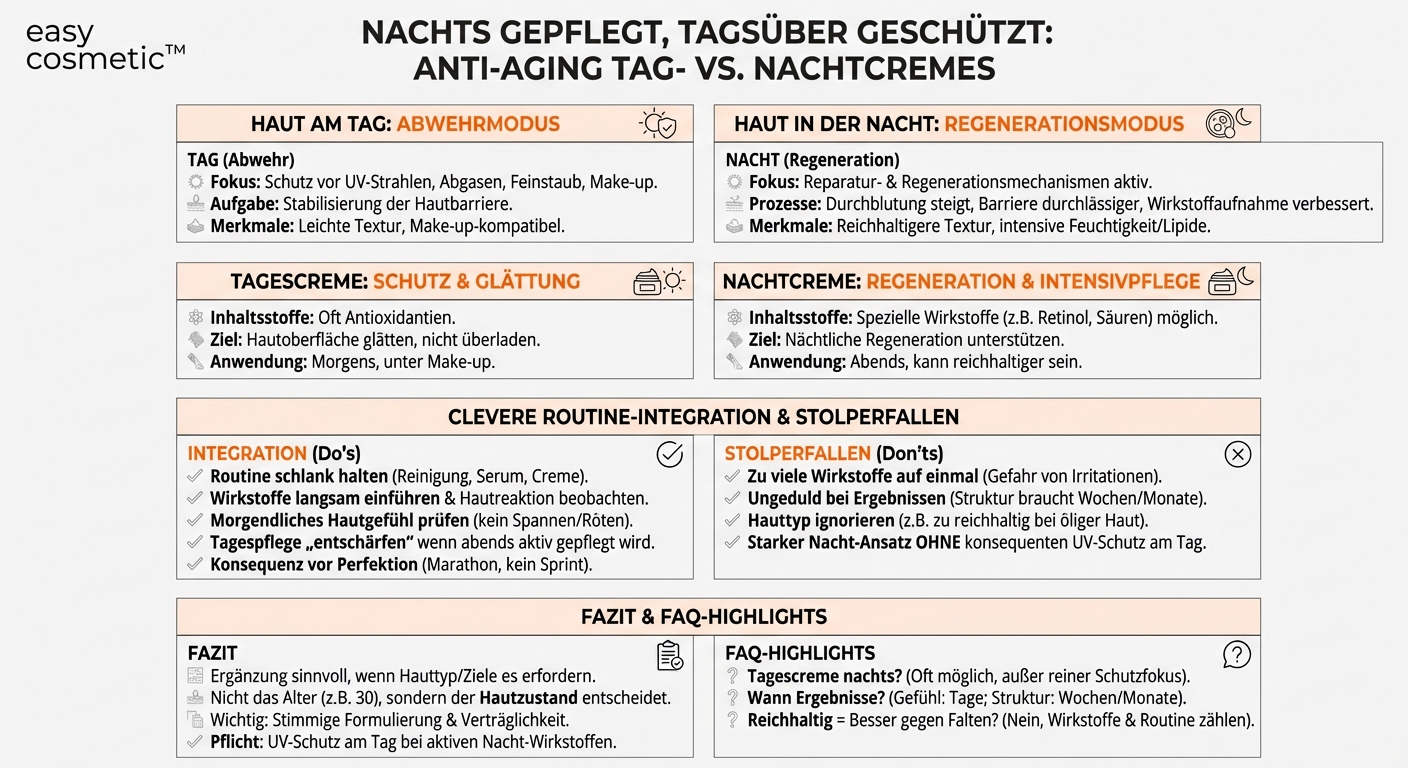 Wie sinnvoll sind Nachtcremes mit Anti-Aging-Wirkstoffen im Vergleich zu Tagescremes?