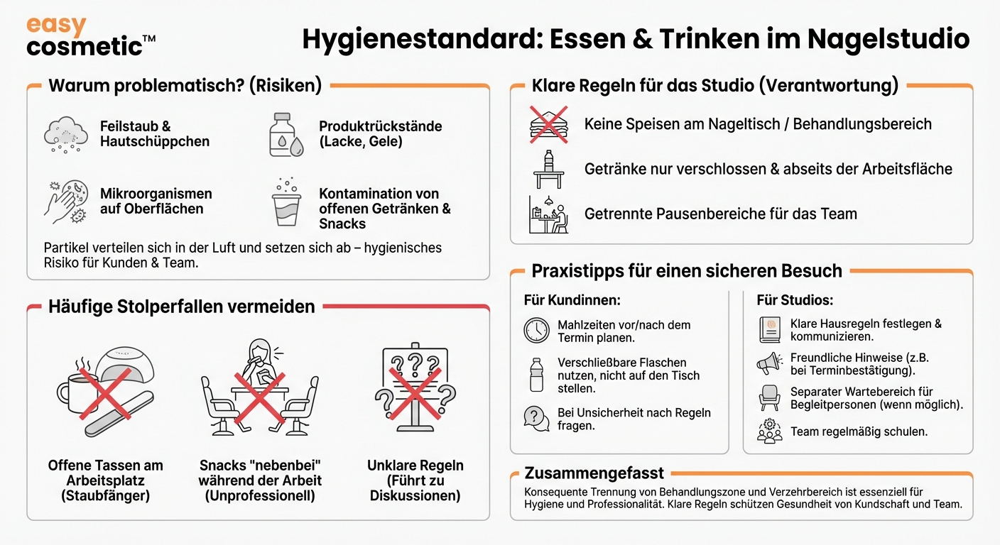 Wie sollte ein Nagelstudio mit Lebensmitteln und Getränken im Behandlungsbereich umgehen?