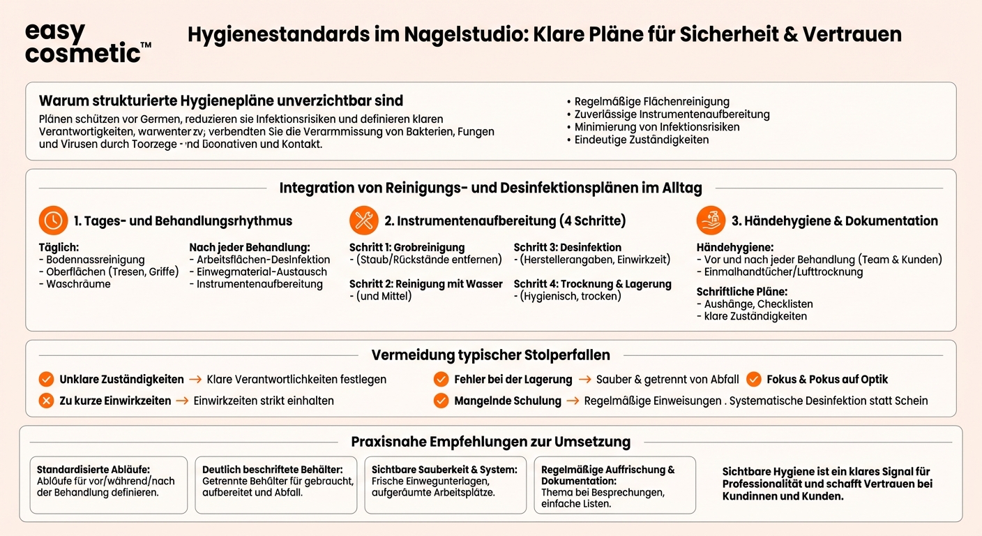 Wie sollte ein Nagelstudio mit Reinigungs- und Desinfektionsplänen arbeiten?