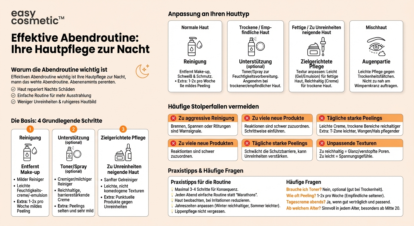 Wie sollte eine einfache, aber effektive Abendroutine für unterschiedliche Hauttypen aussehen?