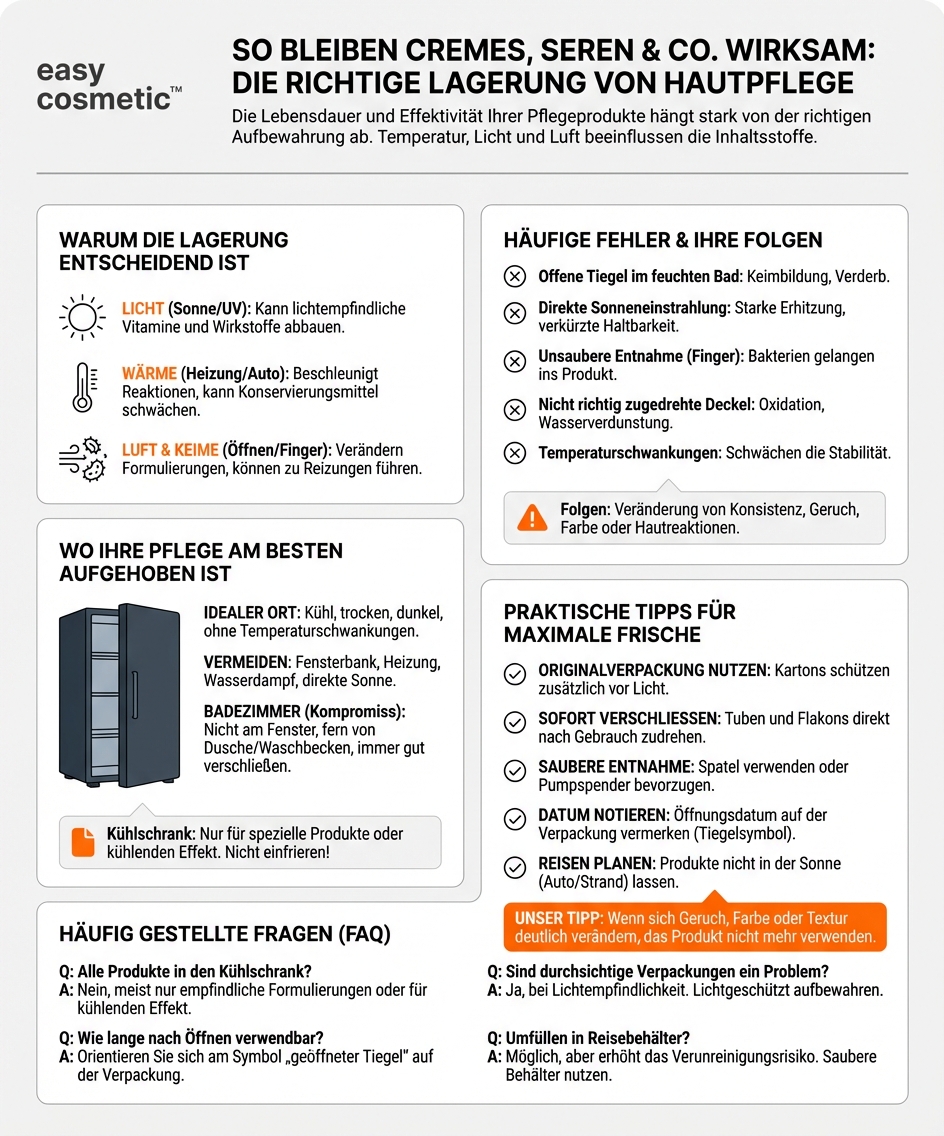 Wie sollte ich Hautpflegeprodukte lagern, damit sie wirksam bleiben?