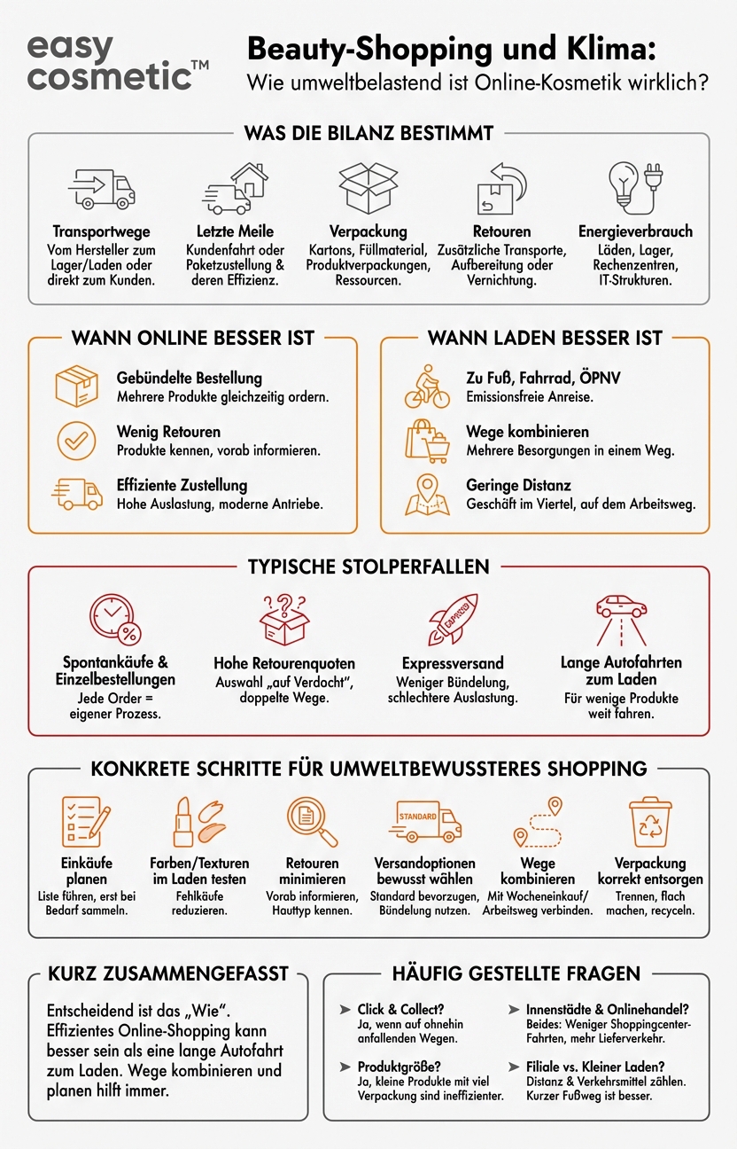 Wie stark belastet der Online-Kauf von Kosmetikprodukten (Versand, Retouren) die Umwelt im Vergleich zum stationären Handel?
