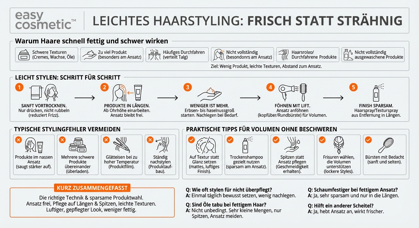 Wie style ich meine Haare, ohne dass sie schnell fettig oder schwer wirken?