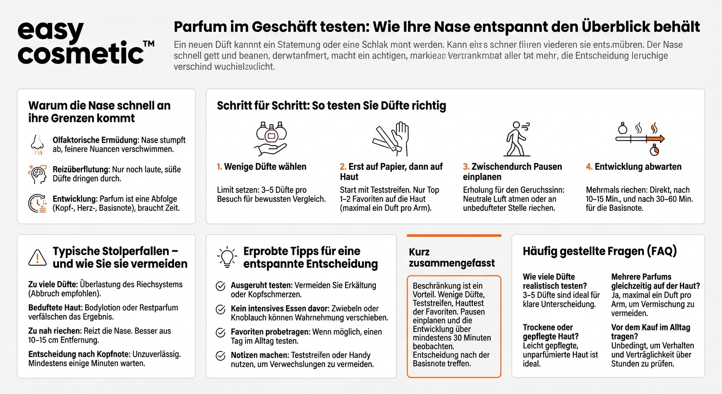 Wie teste ich Parfum richtig im Geschäft, ohne meine Nase zu überfordern?
