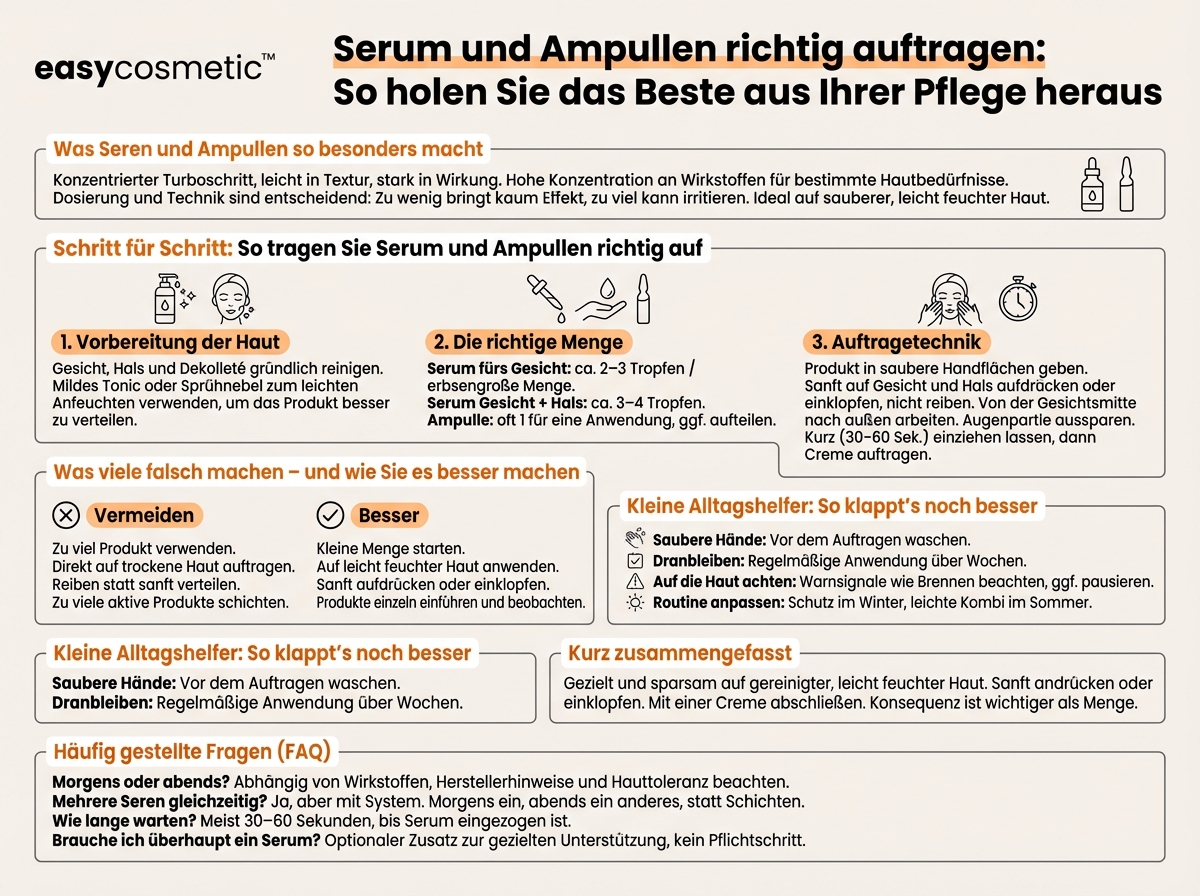 Wie trage ich ein Serum oder eine Ampulle richtig auf (Menge, Technik)?