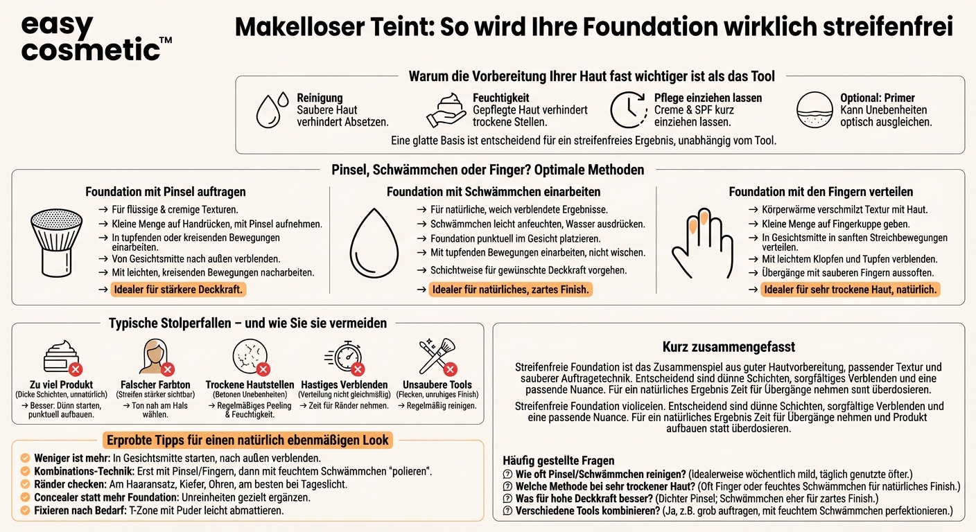 Wie trage ich Foundation streifenfrei auf (Pinsel, Schwämmchen oder Finger)?