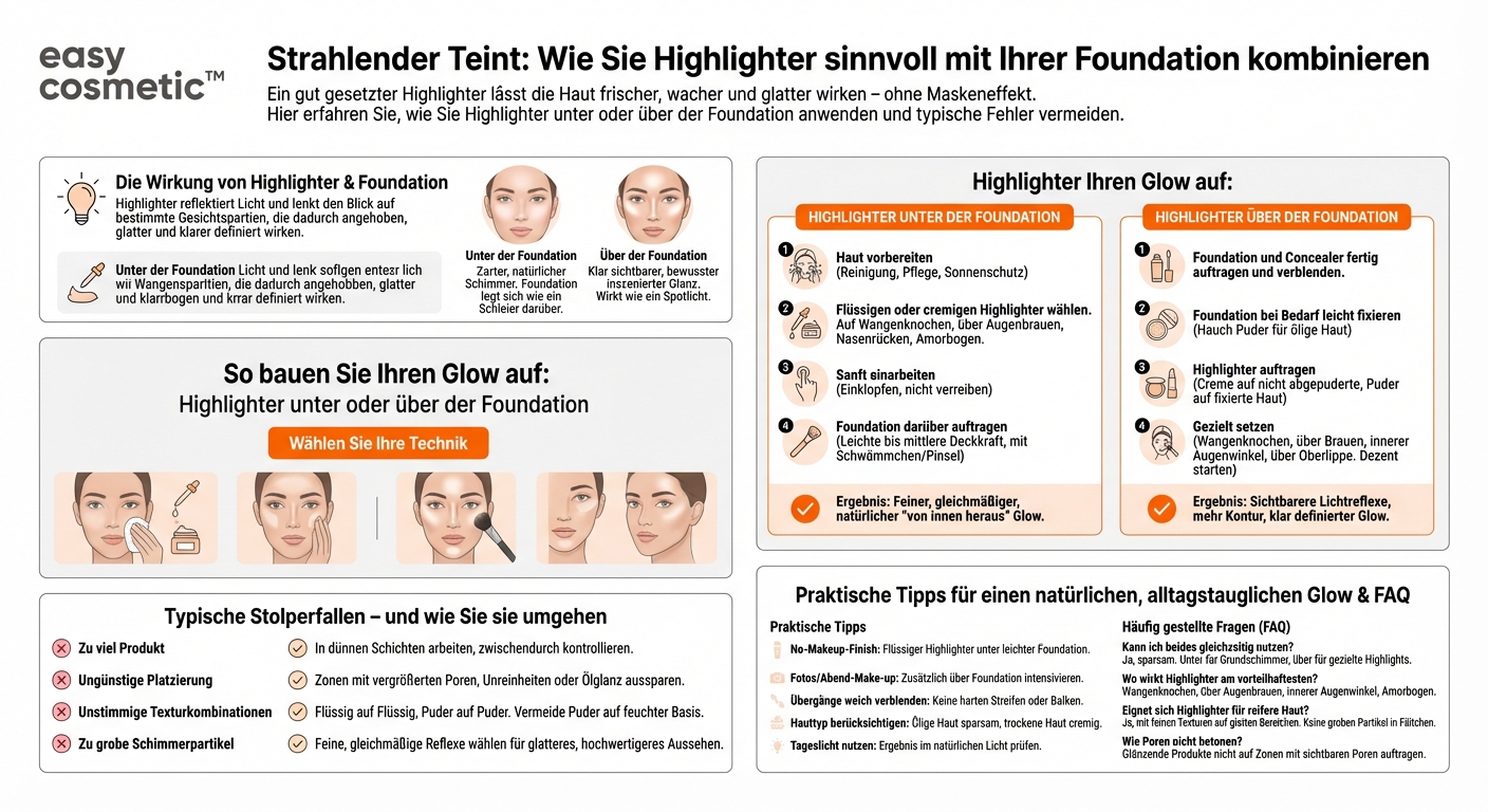 Wie trage ich Highlighter über oder unter der Foundation auf und was bewirkt das?
