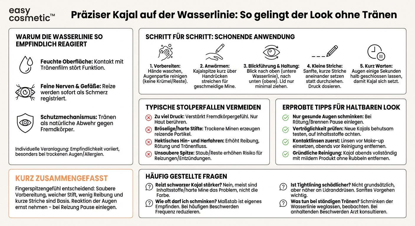 Wie trage ich Kajal auf der Wasserlinie auf, ohne dass meine Augen tränen?