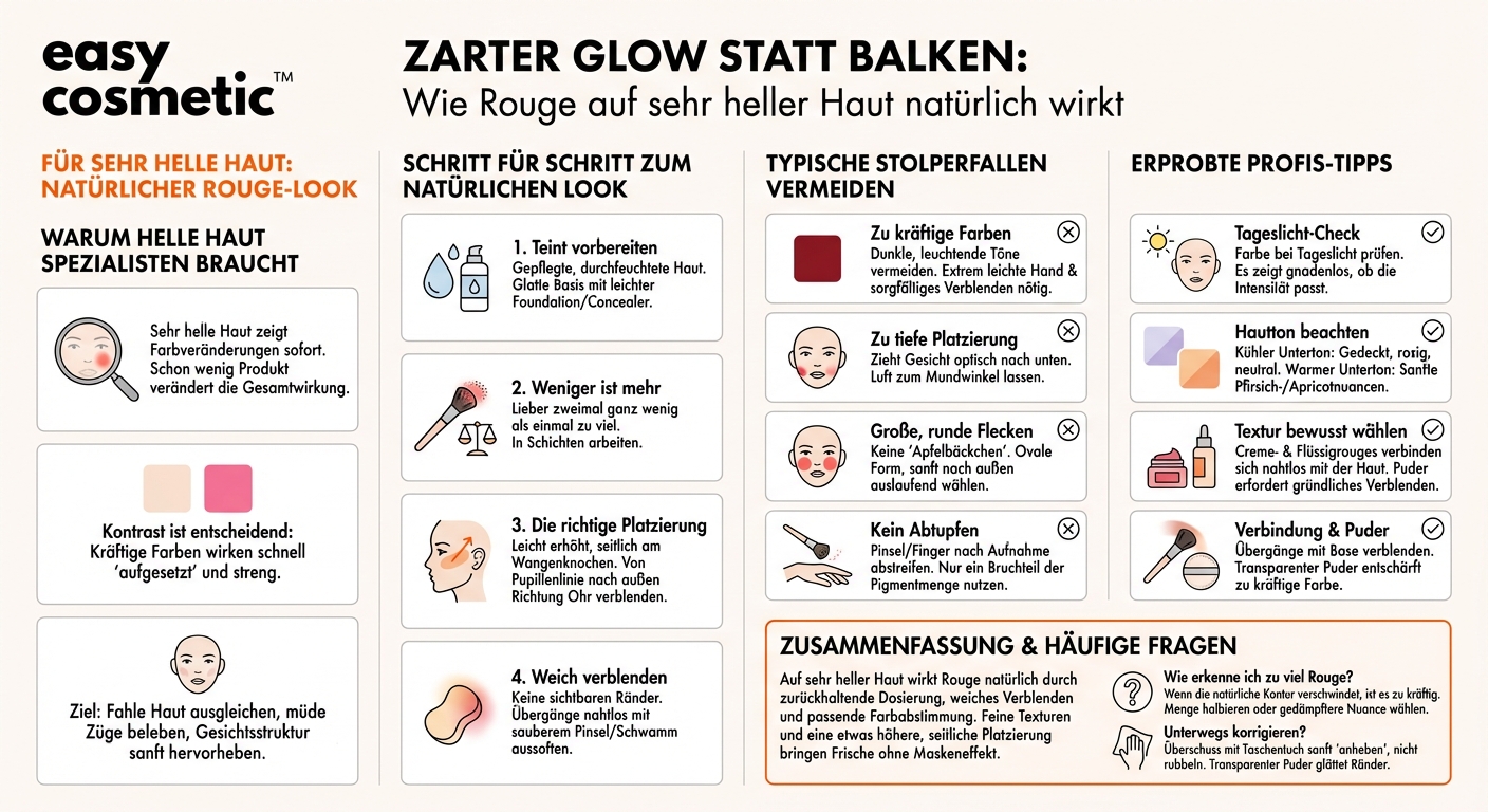 Wie trage ich Rouge bei sehr heller Haut auf, ohne überladen oder geschminkt zu wirken?