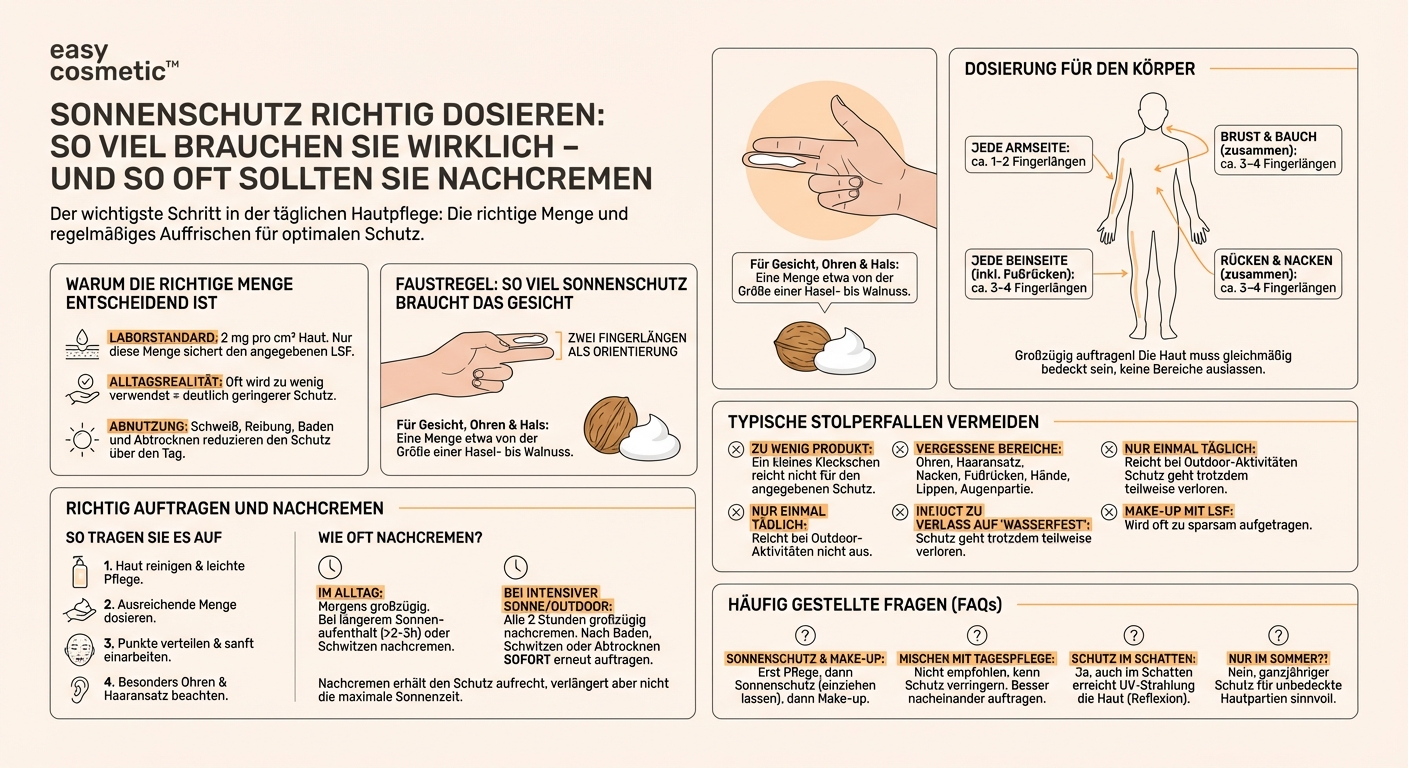 Wie trage ich Sonnenschutz in ausreichender Menge auf und wie oft muss ich nachcremen?