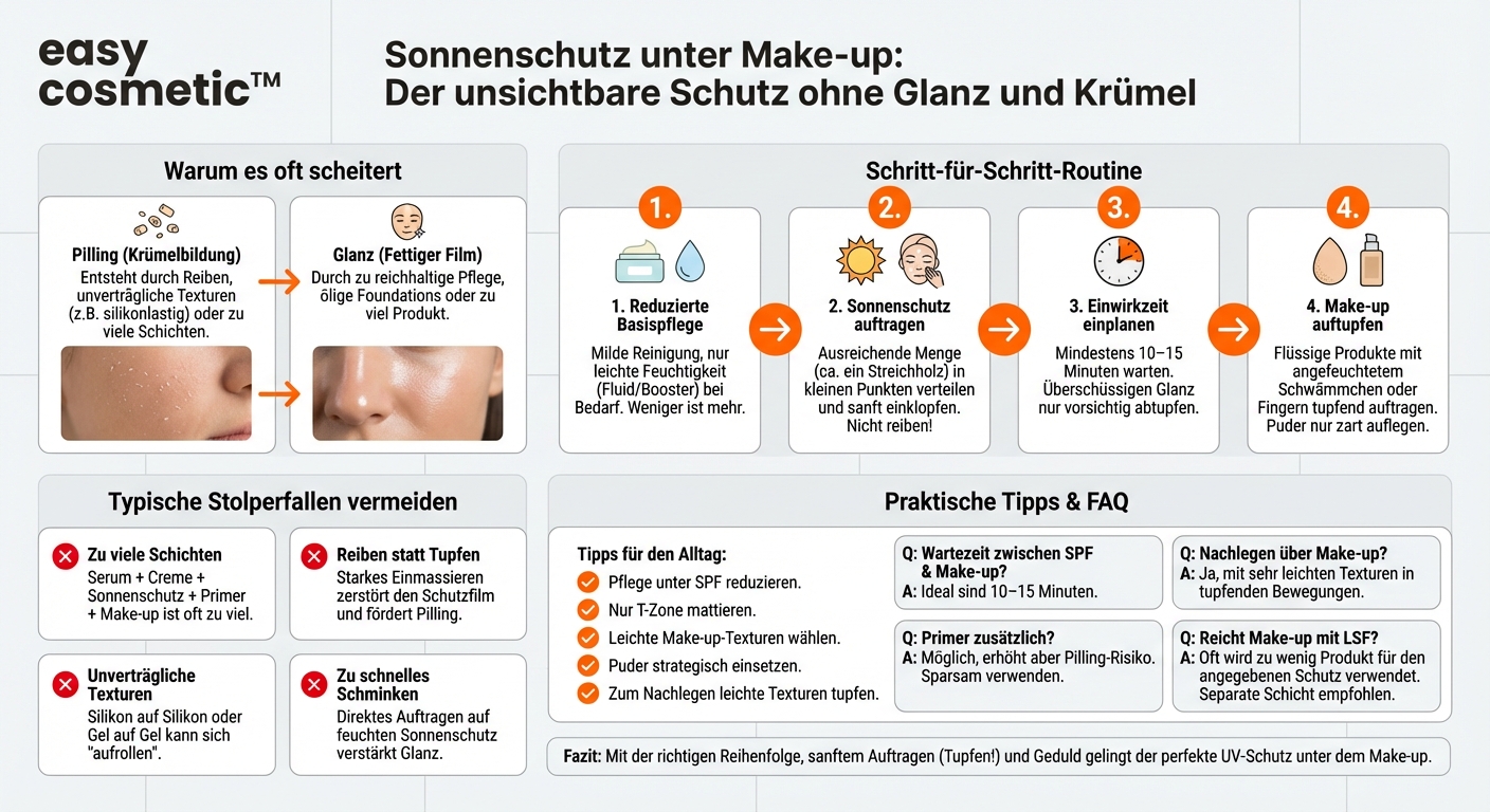 Wie trage ich Sonnenschutz unter Make-up auf, ohne dass es pillingt oder fettet?