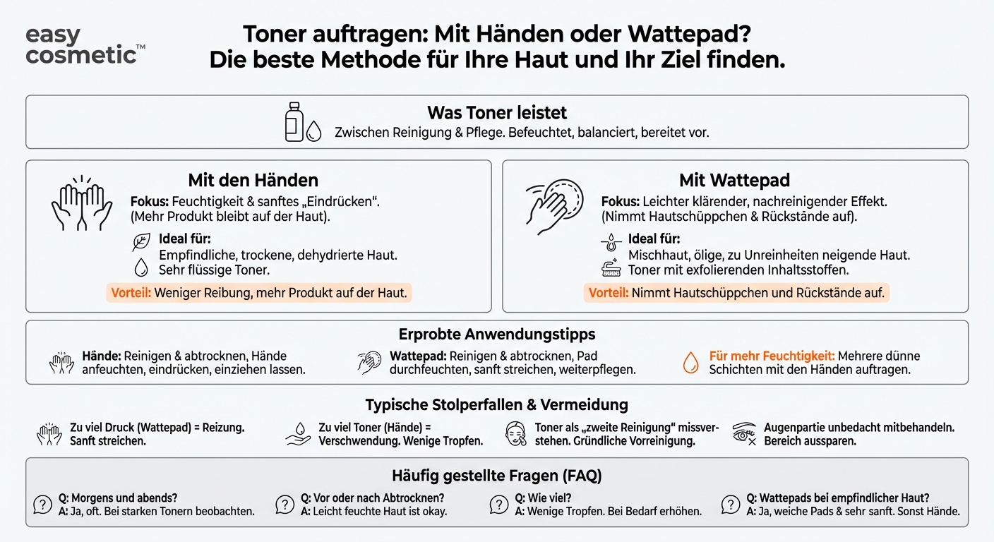 Wie trägt man Toner am besten auf: mit den Händen oder mit einem Wattepad?