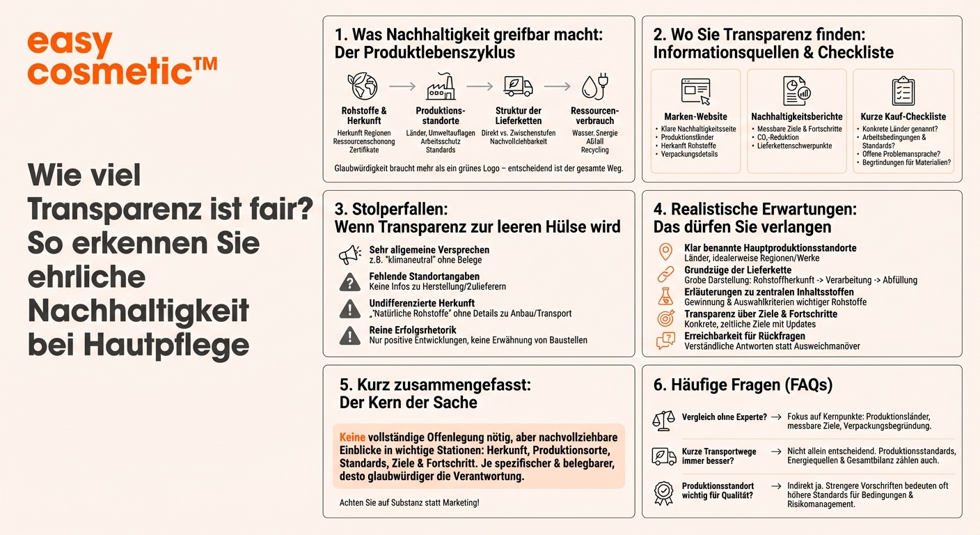 Wie transparent sollten Marken über ihre Lieferketten und Produktionsstandorte informieren, damit ich ihre Nachhaltigkeit im Bereich Hautpflege besser bewerten kann?